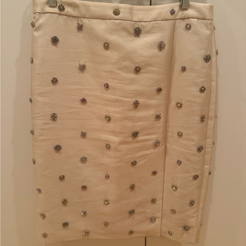 J. Crew Cream Embellished Pencil Skirt